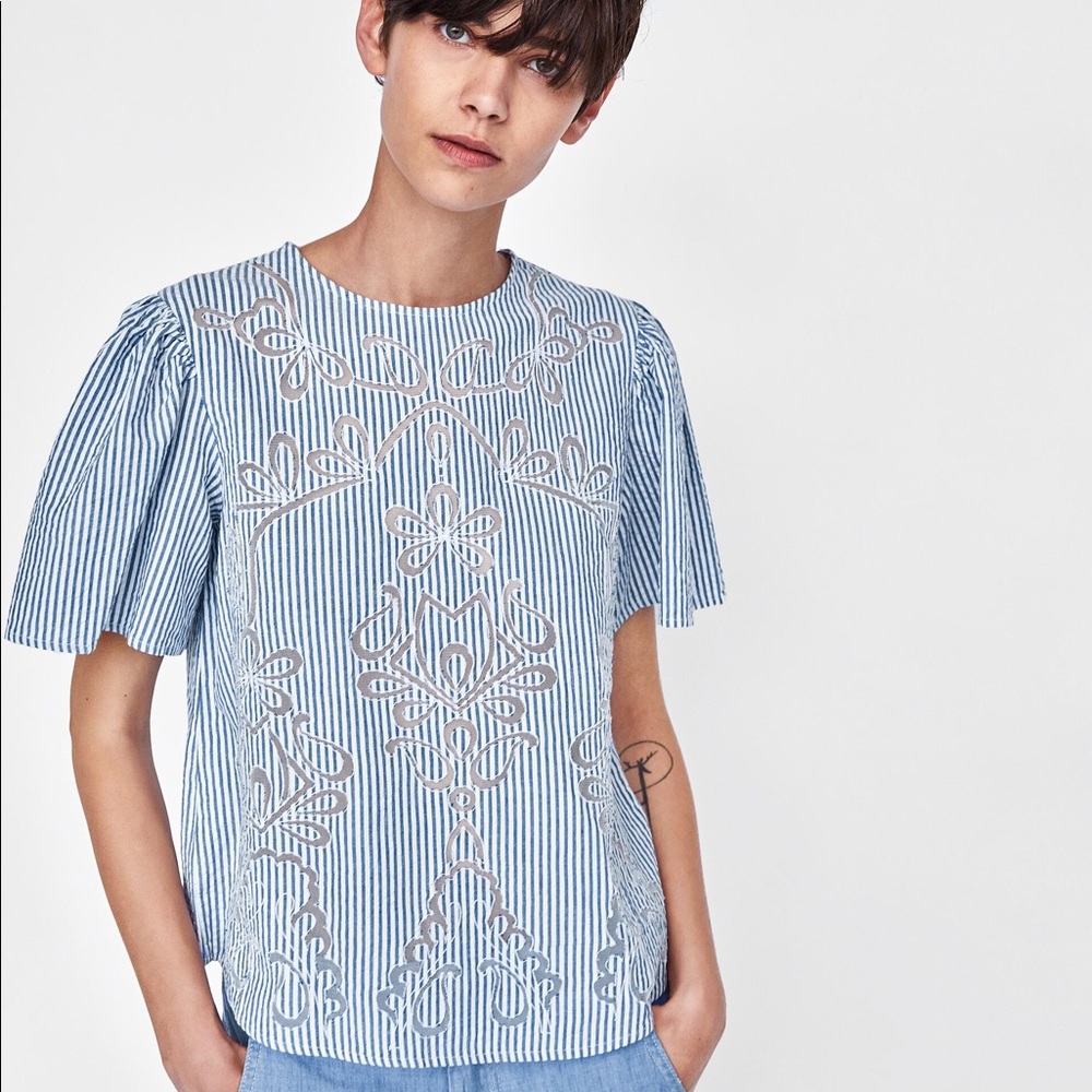 Zara Embroidered Seersucker Top
